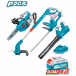 Kit de herramientas inalámbricas Total P20S 20V con motosierra, cortasetos, desbrozadora, soplador y baterías 4.0Ah