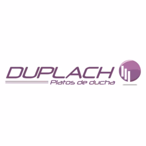 Duplach logo with the text 'Platos de ducha' and a purple circular emblem on the right.