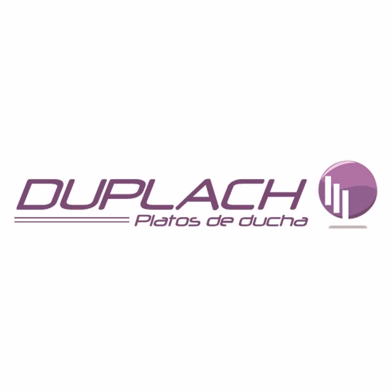 Duplach logo with the text 'Platos de ducha' and a purple circular emblem on the right.