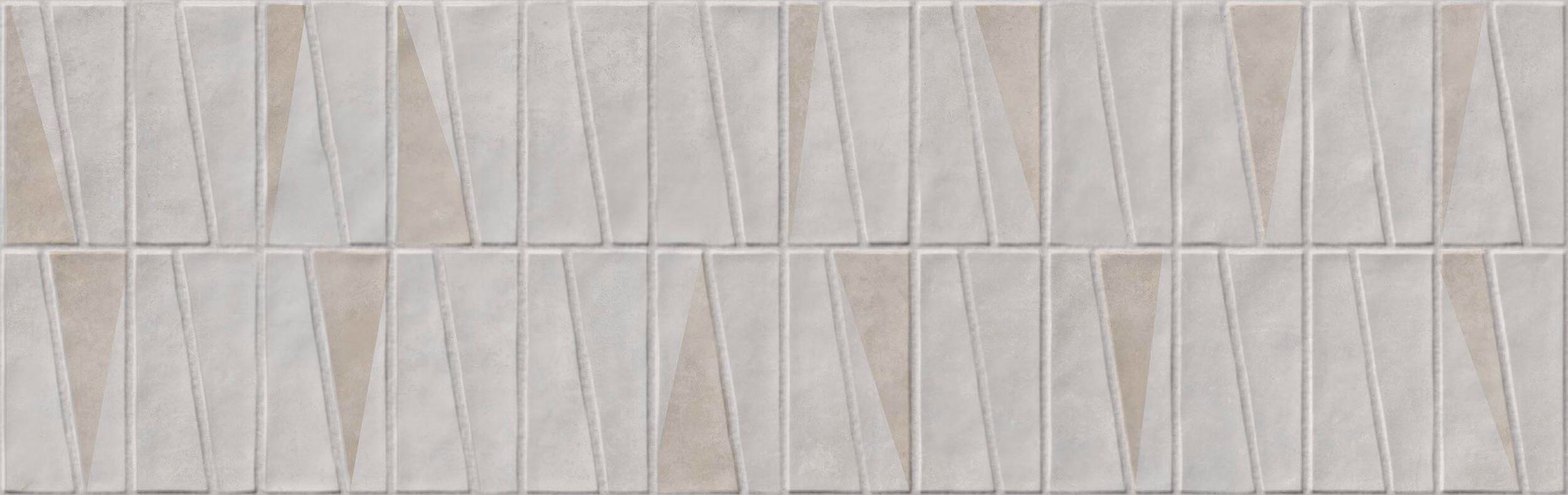 Repeating pattern of light gray rectangular tiles with diagonal relief triangles creating a zigzag look.