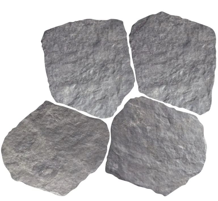 Four irregular gray stones arranged in a loose square cluster on a white background.