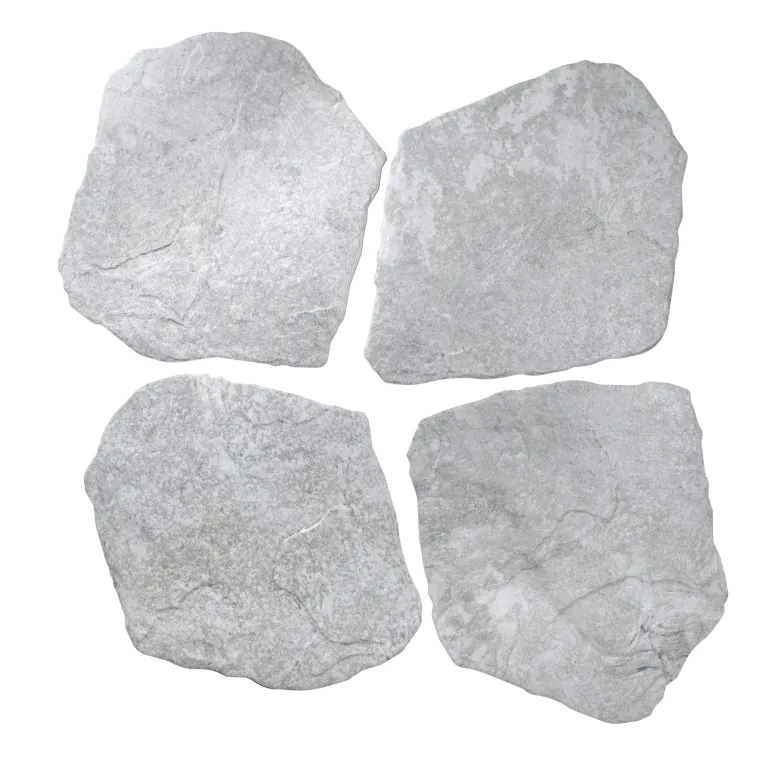 Four light gray irregular stones arranged in a square on a white background.