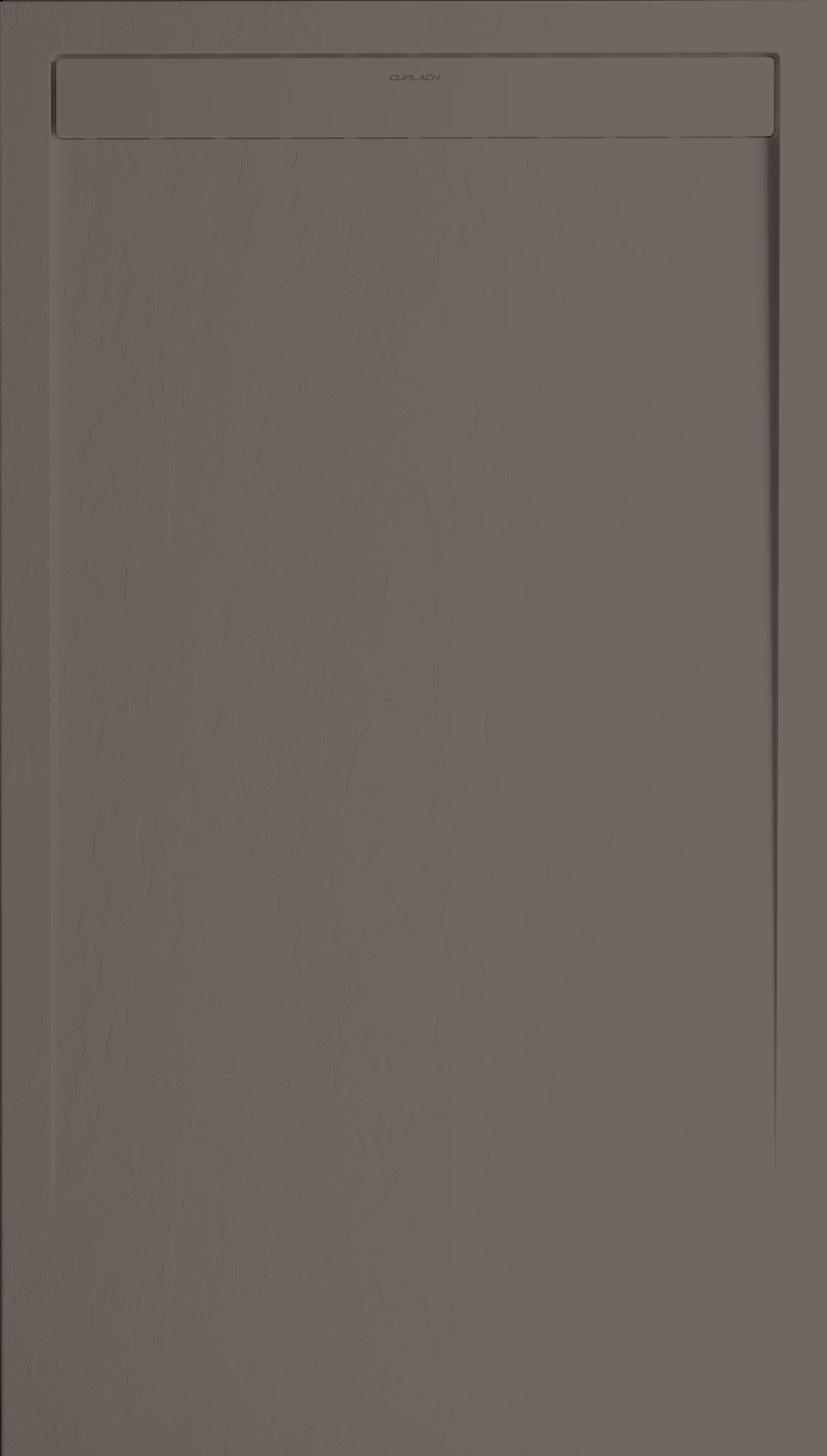 Front view of a tall, textured beige cabinet or appliance door with a narrow horizontal panel near the top.