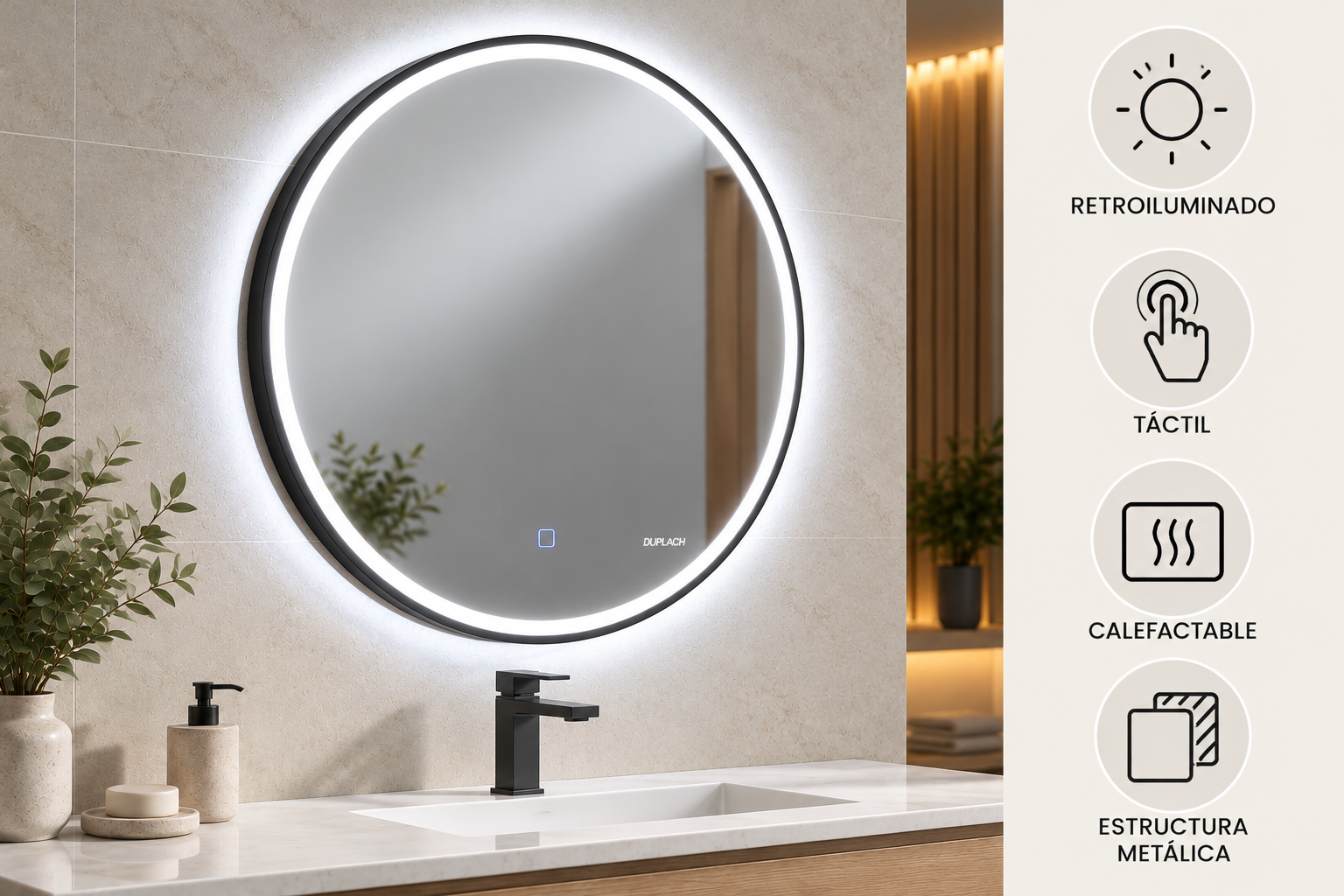 Espejo de baño Duplach Redondo Marco LED - Imagen 2