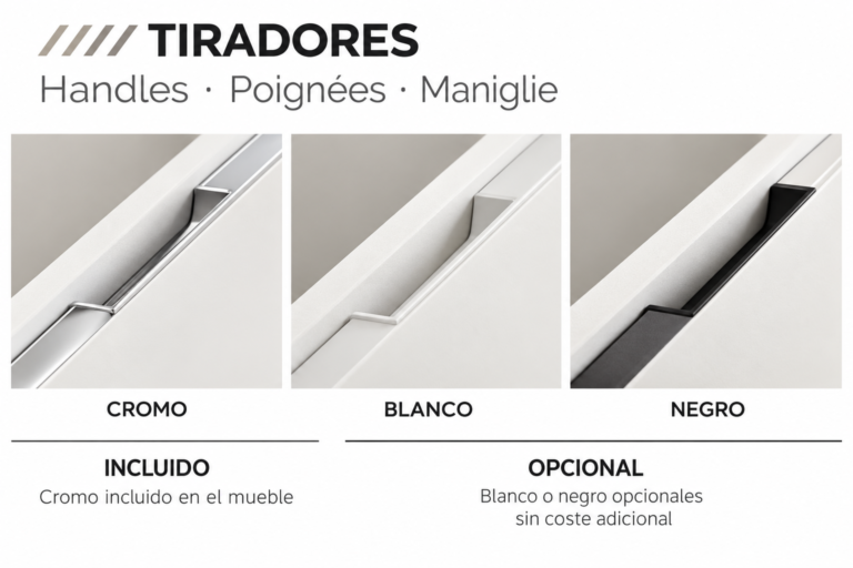 Tiradores empotrados cromo, blanco y negro